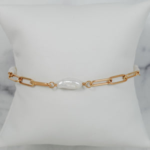 Petite Paperclip & Pearl Bracelet - gold-filled