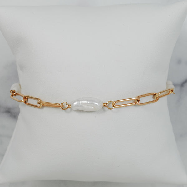 Petite Paperclip & Pearl Bracelet - gold-filled