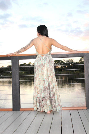 Boho Halter Maxi Dress with long tassel wrap