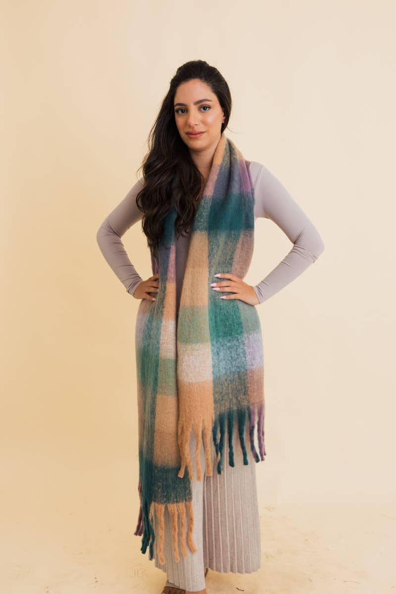 Green Oversized Fringe Scarf