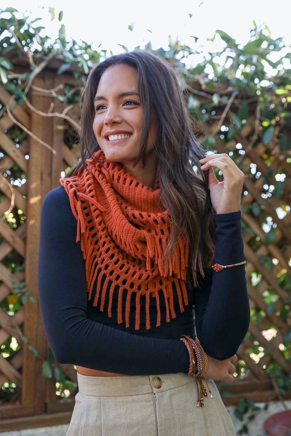 Autumn Tassel Fringe Knit Infinity Scarf