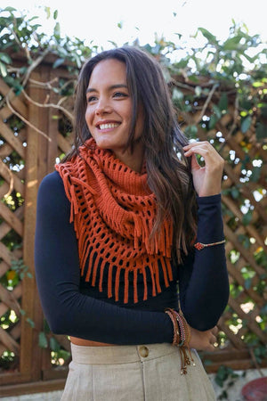 Autumn Tassel Fringe Knit Infinity Scarf