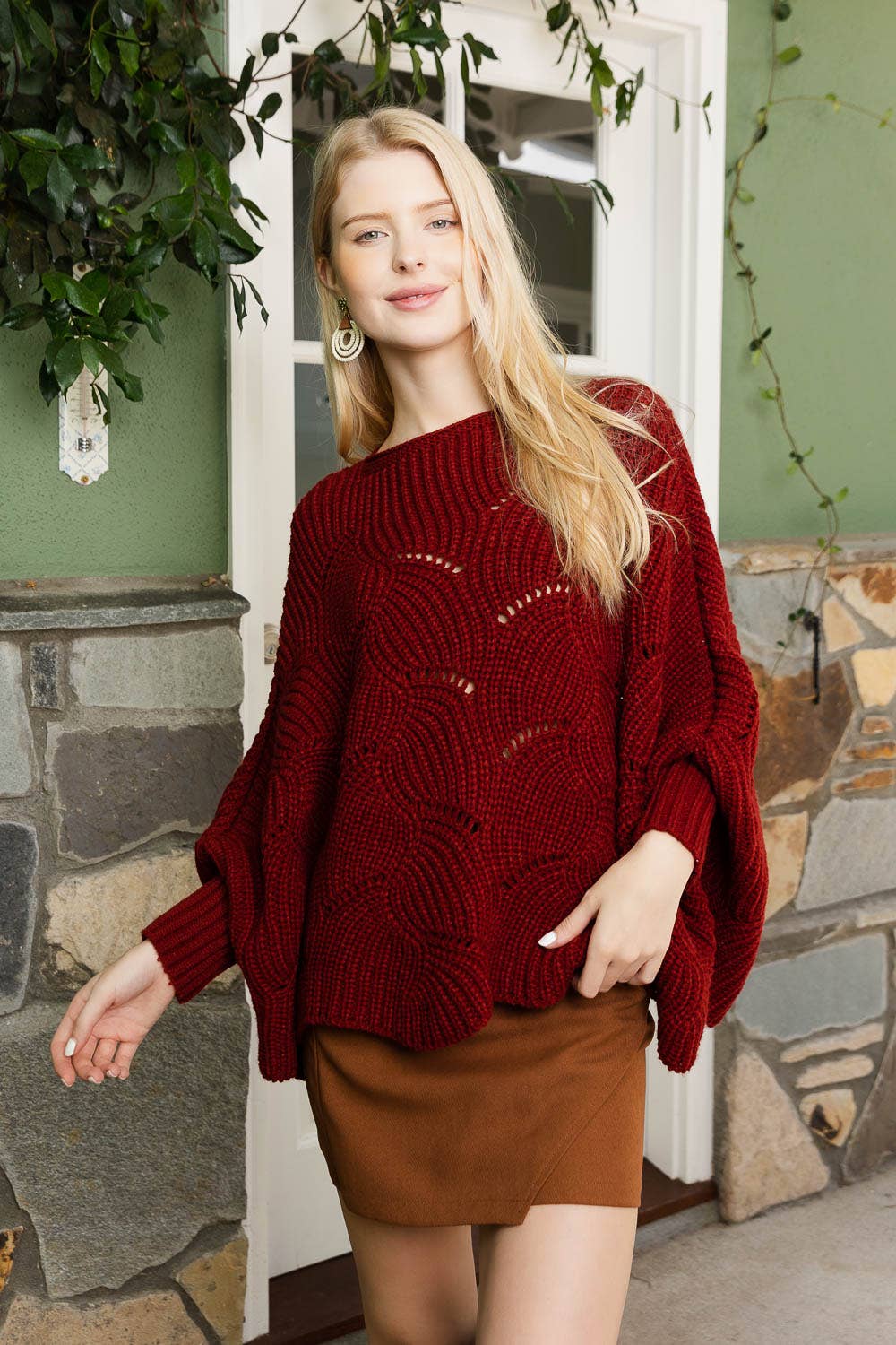 Crimson Knitted Poncho