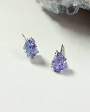 Raw Tanzanite Sterling Silver Post Earrings