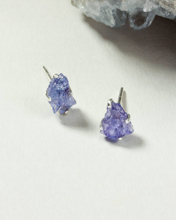 Raw Tanzanite Sterling Silver Post Earrings