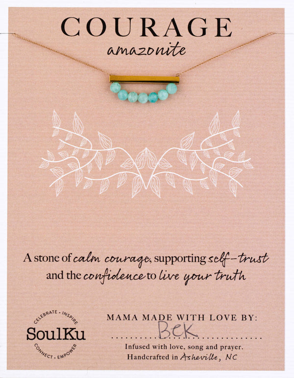 SoulKu - Amazonite Gold Bar Necklace for COURAGE