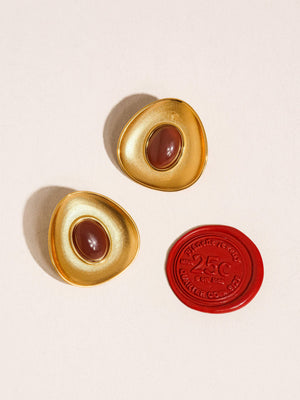 Vionnet 18K Gold Non-Tarnish Gemstone Oval Earrings