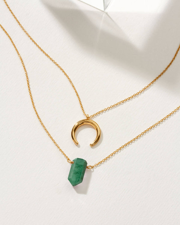 Emerald + Golden Moon Necklace Set