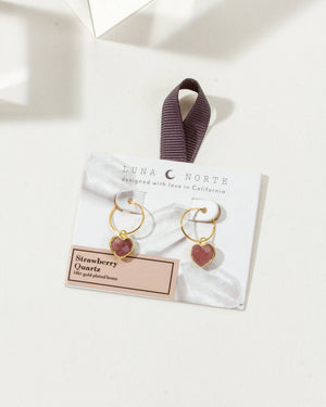 Conversation Heart Mini Hoop Earrings - Strawberry Quartz