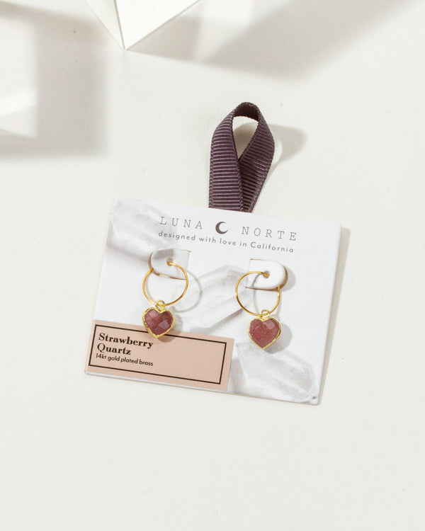 Conversation Heart Mini Hoop Earrings - Strawberry Quartz