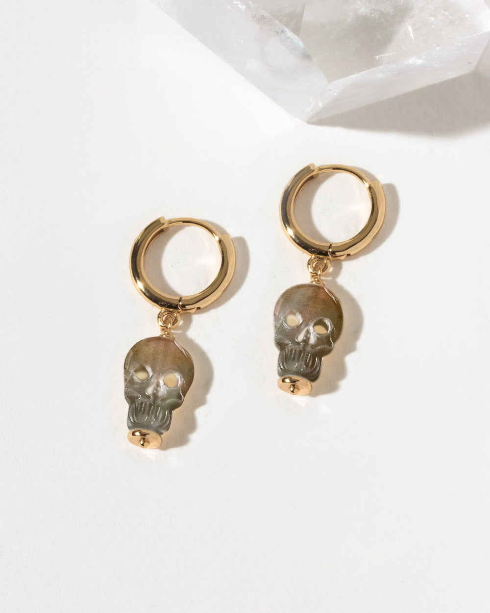 Sweet Misfit Skull Huggie Hoop Earrings - Black Lip Mother of Pearl