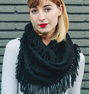 Leto Accessories - Pointelle Fringe Infinity Scarf - Fall Favorite: Mocha