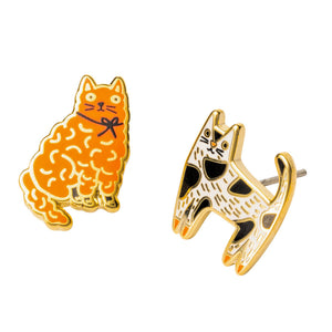 Yellow Owl Workshop - Cat Earrings | Cat Lover Mismatched Gold Studs