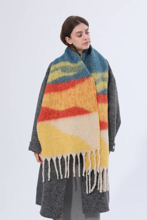 Gradient Stripe Thickened Tassel Scarf