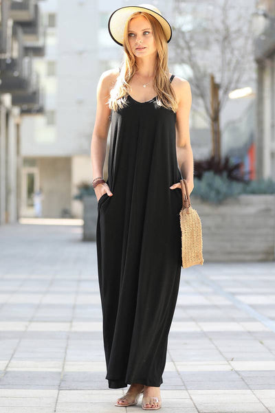 42POPS - ,,,,,...42POPS Maxi Dress w/ adjustable strap & pockets: S / IVORY/BLACK-81678