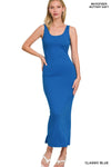 42POPS - SI-23992 SEAMLESS BRUSHED DTY SCOOP NECK MAXI DRESS: ASH GREY-150338 / S