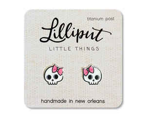 Lilliput Little Things - Cute Skull Earrings // Skull w Pink Bow