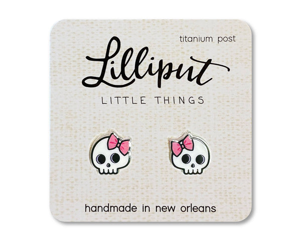 Lilliput Little Things - Cute Skull Earrings // Skull w Pink Bow