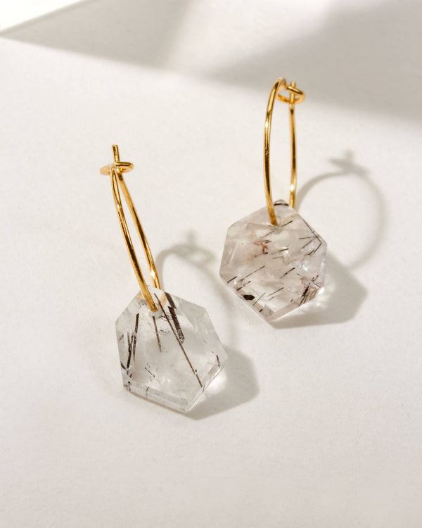 Tourmilated Quartz Geometry Mini Hoop Earrings