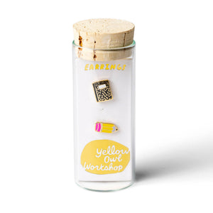 Yellow Owl Workshop - Pencil & Notebook Earrings | Teacher Mismatched Gold Studs