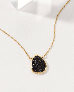 Luna Norte - Earth, Wind and Fire Genuine Stone Necklace Gold- Druzy Qtz