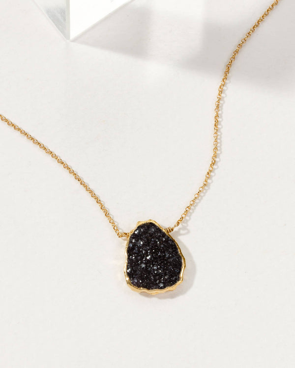 Luna Norte - Earth, Wind and Fire Genuine Stone Necklace Gold- Druzy Qtz