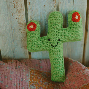 Pebble - Green Cactus Rattle – Handmade Organic Cotton Baby Toy