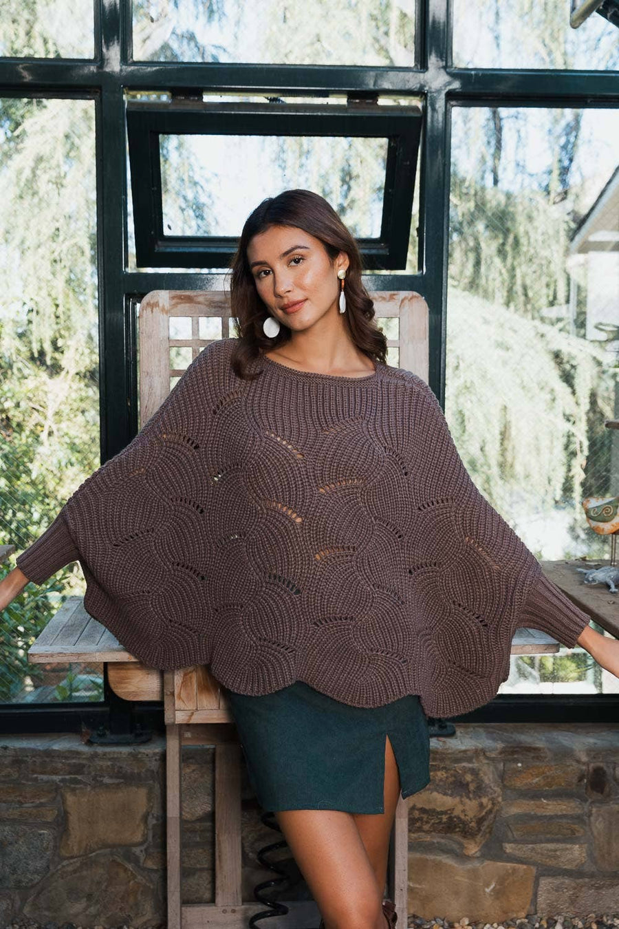 Mocha Knitted Poncho