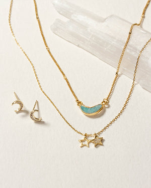 Luna Norte - Moon and Stars Necklace Set- Amazonite