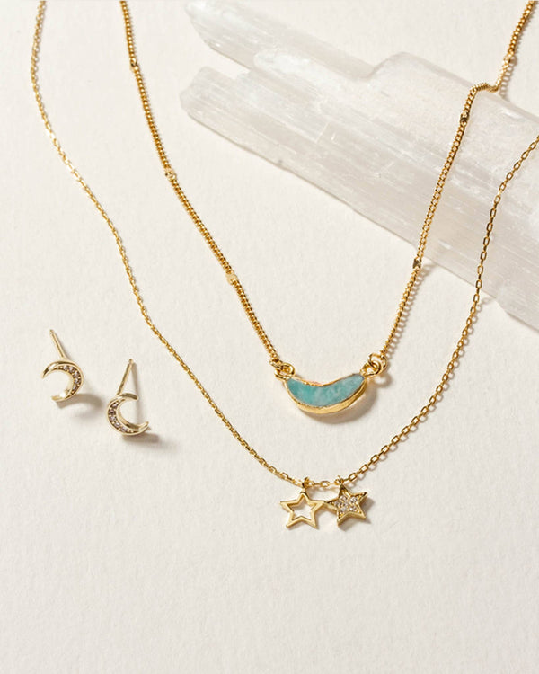 Luna Norte - Moon and Stars Necklace Set- Amazonite