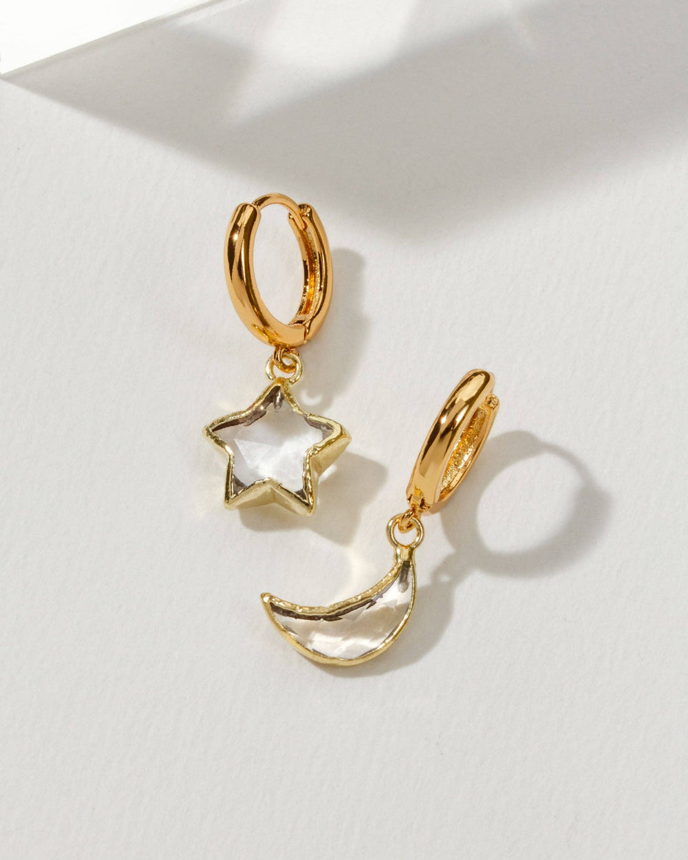 Sky Gazing Mismatched Hoop Earrings - Clear Quartz