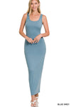 42POPS - SI-23992 SEAMLESS BRUSHED DTY SCOOP NECK MAXI DRESS: ASH GREY-150338 / S