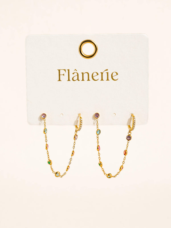 Flânerie by MAIQ - Daffira 18K Gold Non-Tarnish Crystal Chain Link Earrings