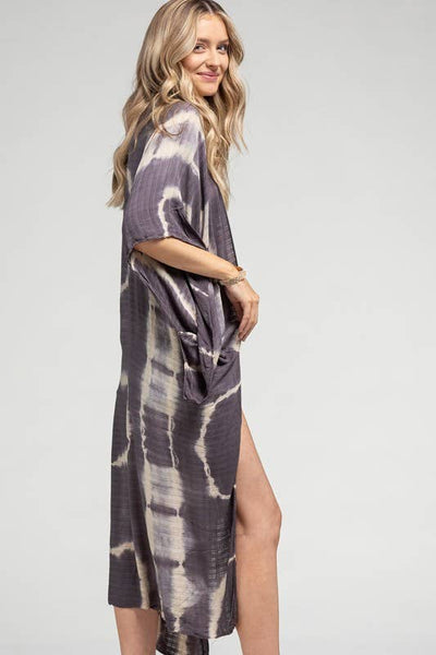 Shop Neighbors - Tie Dye with Crochet Accent Kimono: BLUE