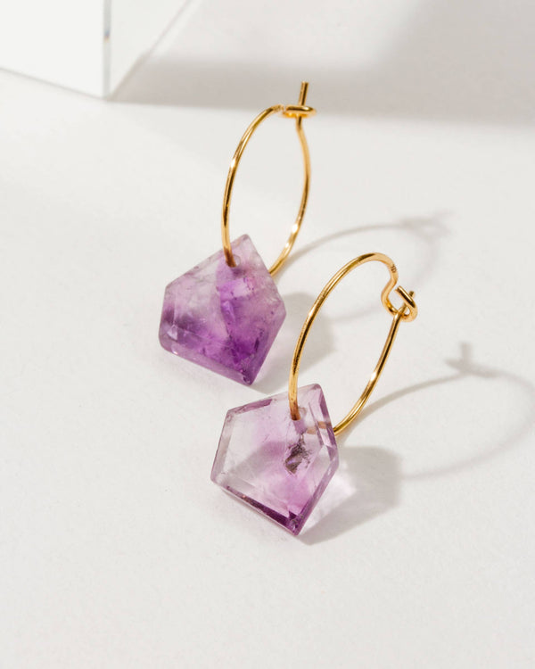 Amethyst Geometry Mini Hoop Earrings