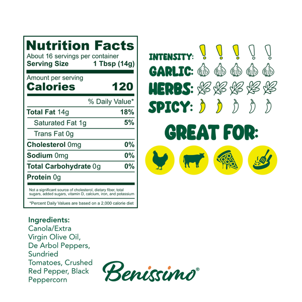 Benissimo / Hongar Farms / Lesley Elizabeth - Pepper Infused EVOO Blend – 8.45 fl oz Cruet