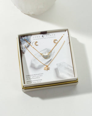 Luna Norte - Moon and Stars Necklace Set- Moonstone