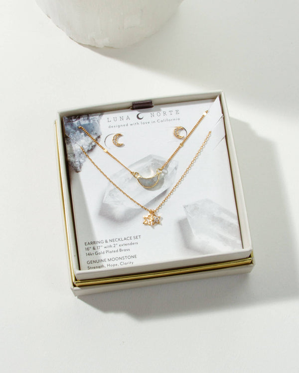 Luna Norte - Moon and Stars Necklace Set- Moonstone