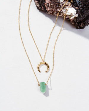Green Aventurine + Golden Moon Necklace Set