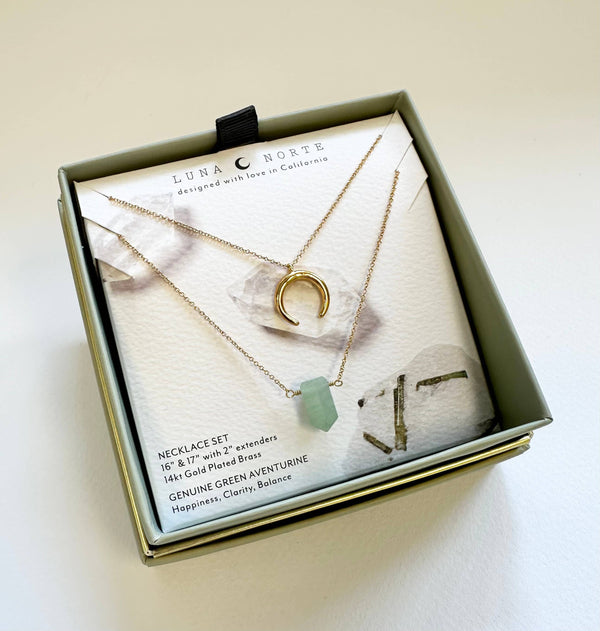 Green Aventurine + Golden Moon Necklace Set