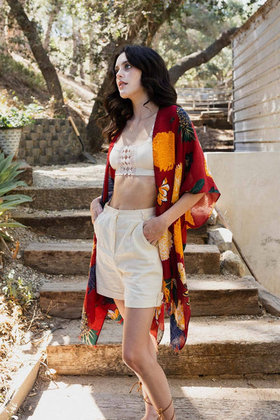 Floral Motif Combo Kimono Cardigan 🌸