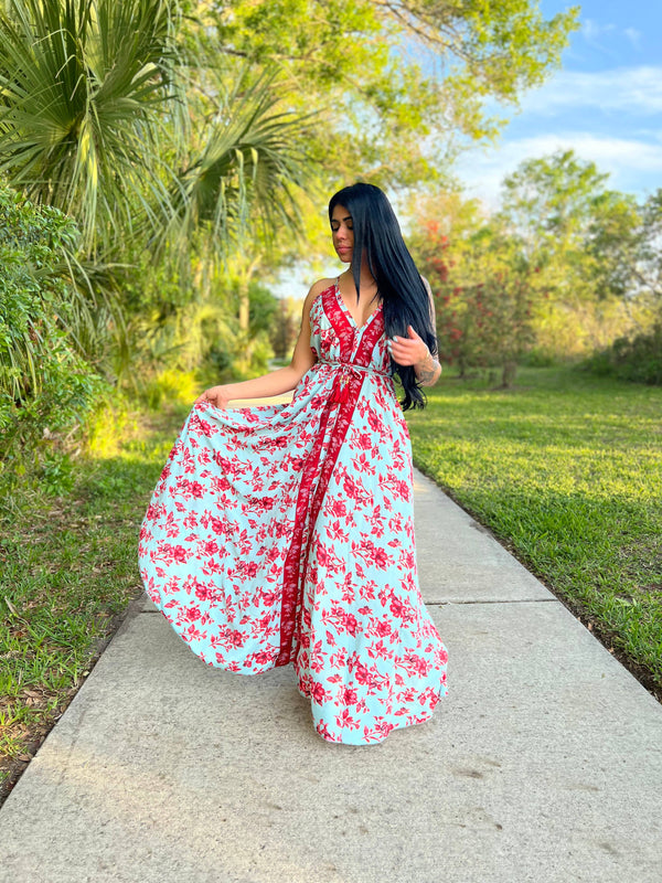 Boho Halter Maxi Dress with long tassel wrap