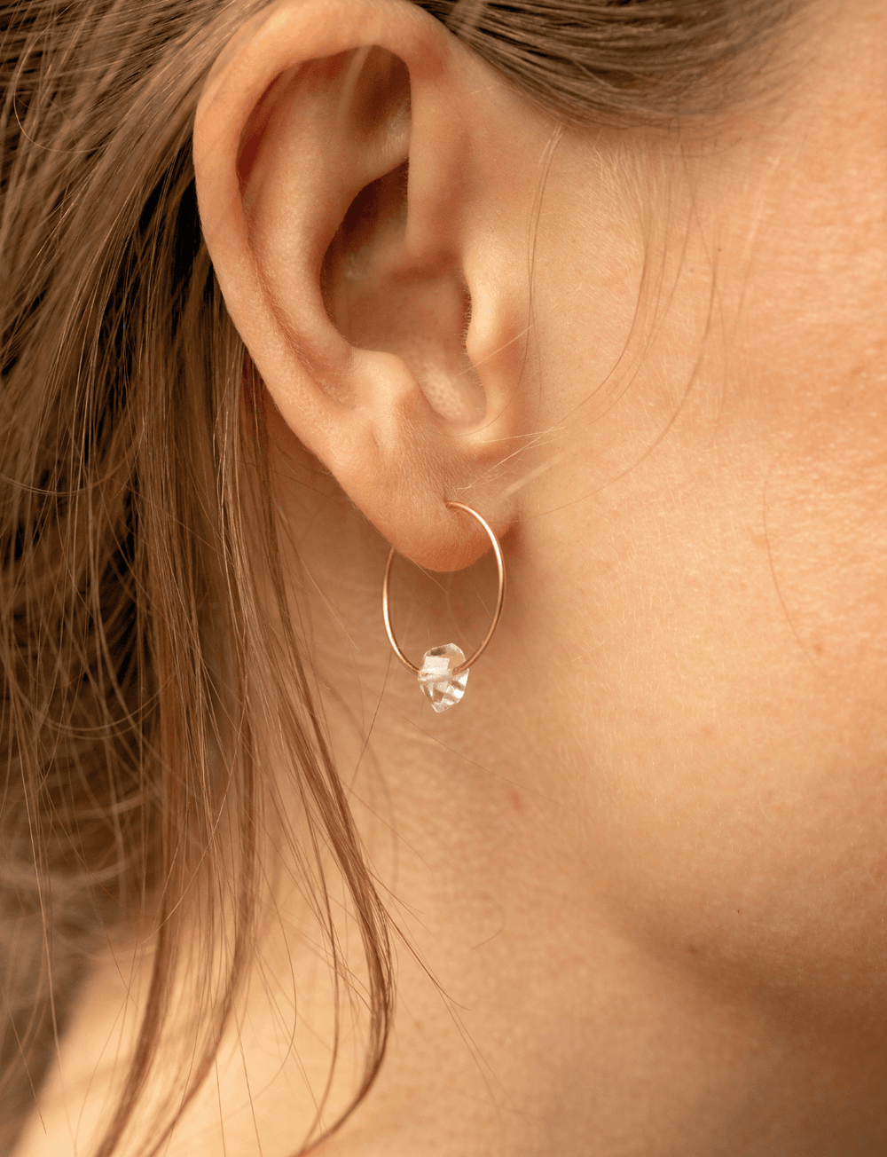 Tranquility Gold Hoop Earrings - Herkimer Diamond