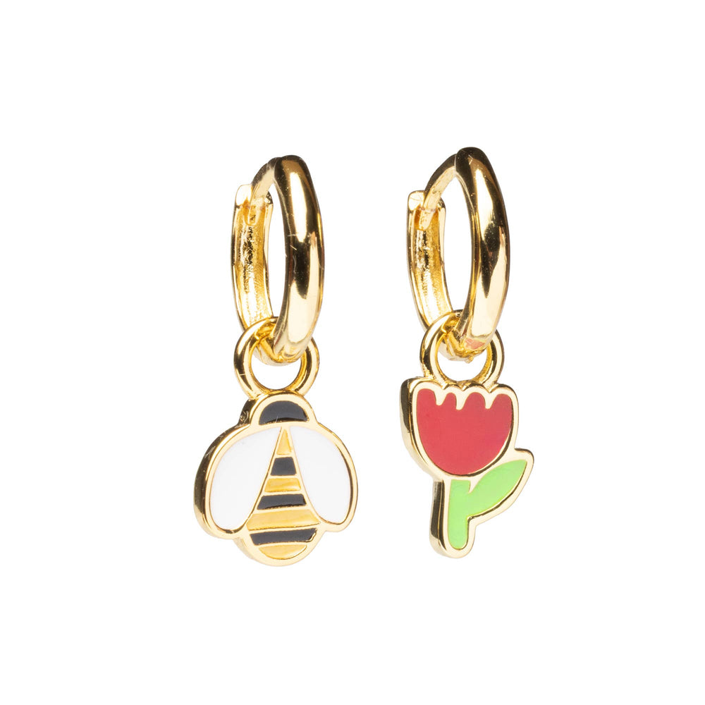 Yellow Owl Workshop - Honey Bee & Flower Hoop Earrings | Gold Cloisonné Hoops