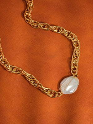 Lo'an Non-Tarnish Bold Pearl Chain Necklace