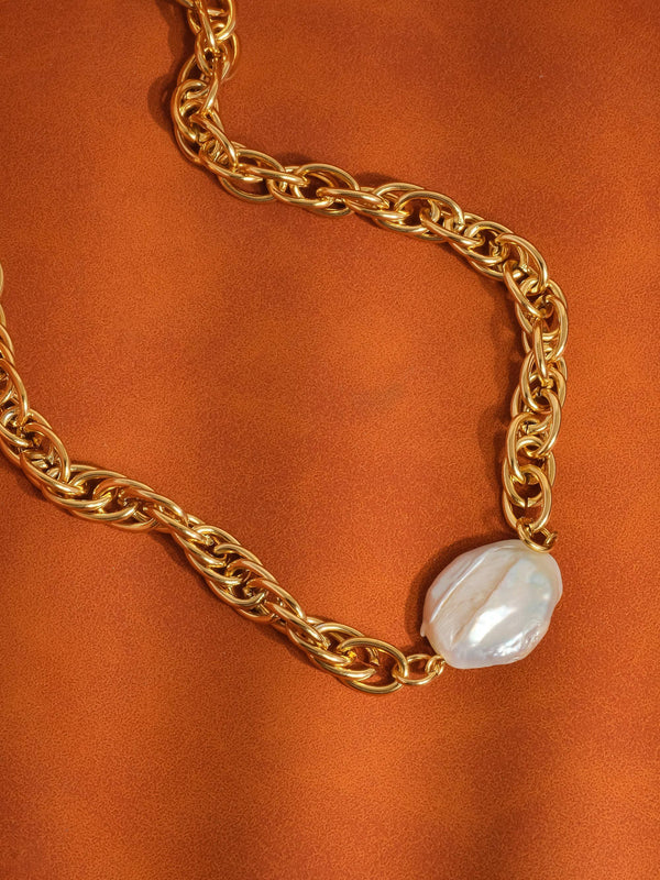 Lo'an Non-Tarnish Bold Pearl Chain Necklace