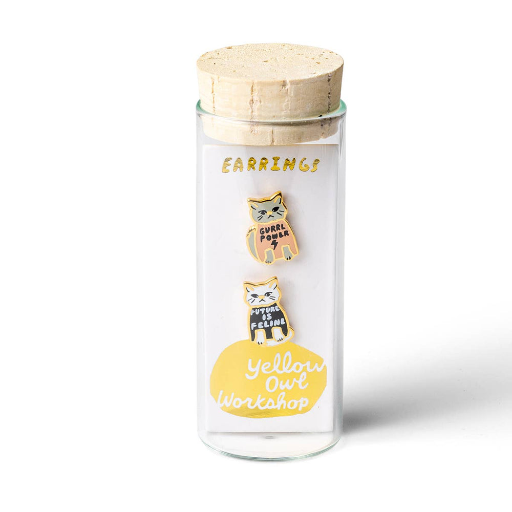 Yellow Owl Workshop - Girl Power Earrings | Cat Lover Mismatched Gold Stud Earring