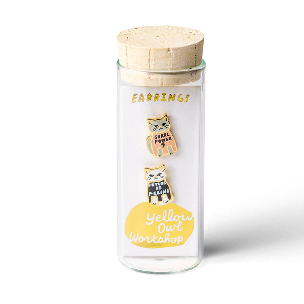 Yellow Owl Workshop - Girl Power Earrings | Cat Lover Mismatched Gold Stud Earring