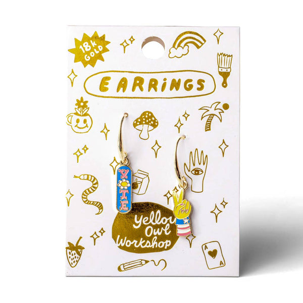 Yellow Owl Workshop - Vote & Peace Sign Drop Earrings | Gold Election Day Jewelry