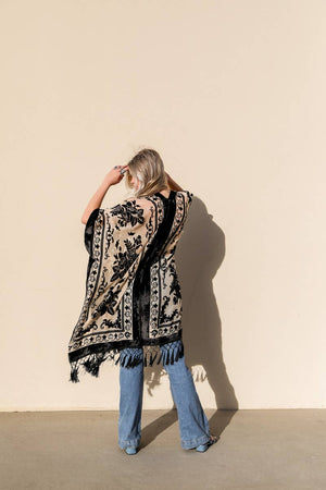 Leto Accessories - Western Velvet Mesh Tapestry Tassel Kimono